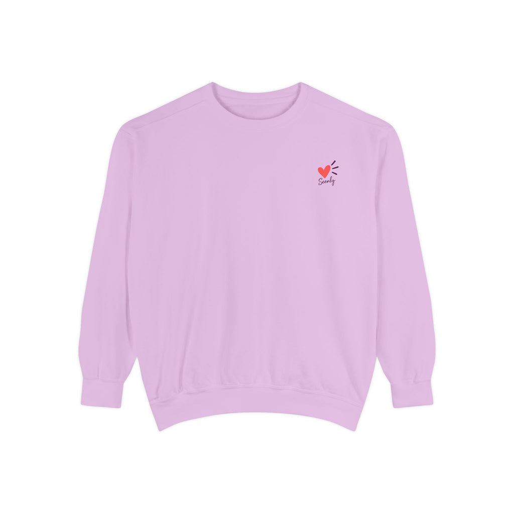 Sweatshirt — "Less Scrolling, More Checking In" Heart & Chat Graphic Crewneck