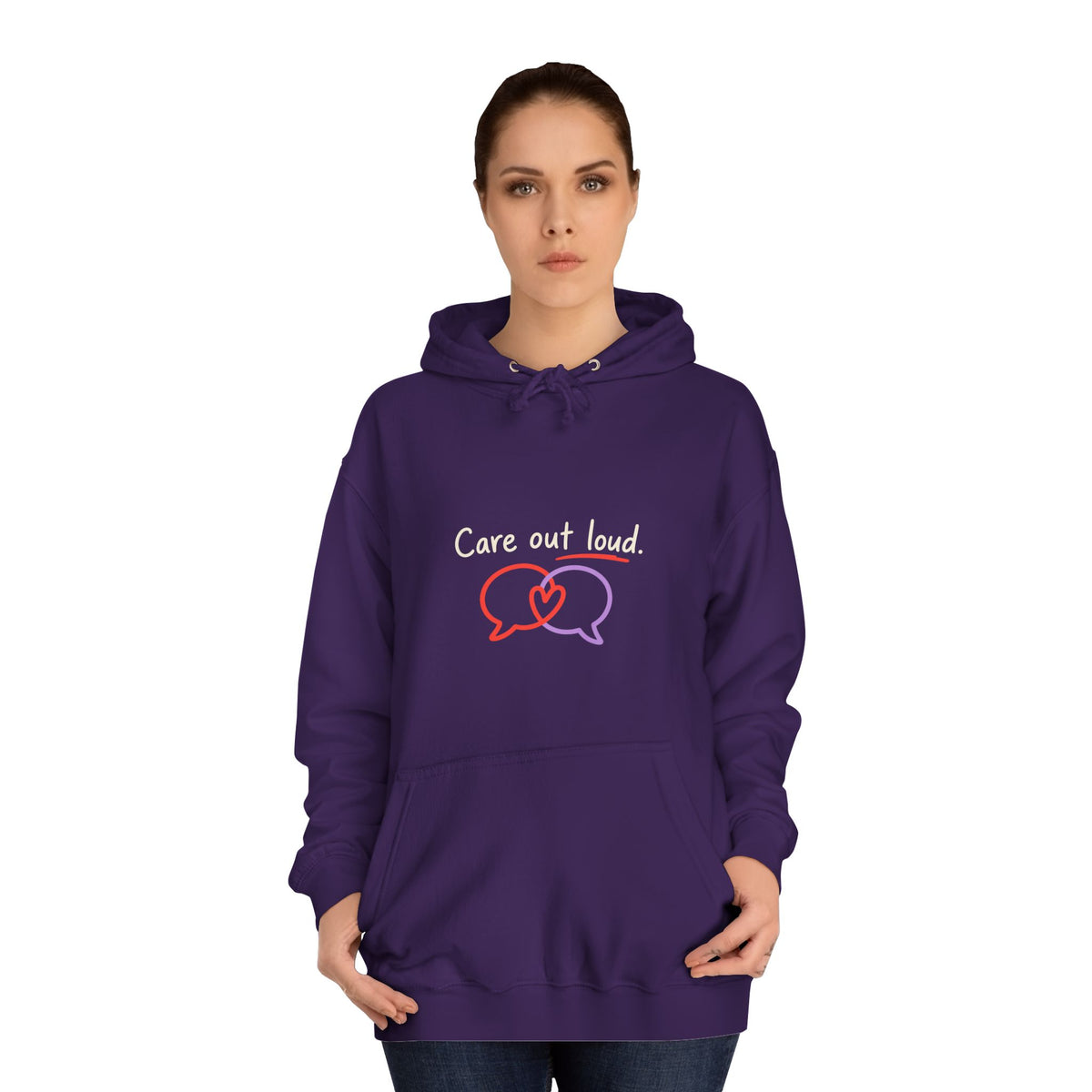 Care Out Loud Hoodie — Heart & Speech Bubble Mental Health Awareness Hoodie