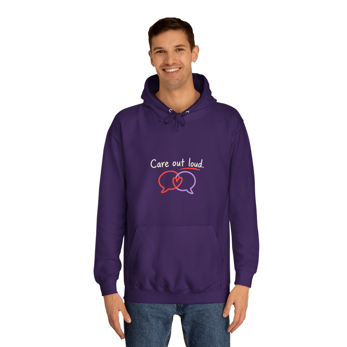Care Out Loud Hoodie — Heart & Speech Bubble Mental Health Awareness Hoodie