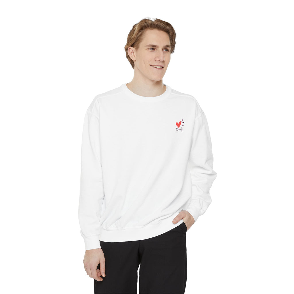 Sweatshirt — "Less Scrolling, More Checking In" Heart & Chat Graphic Crewneck